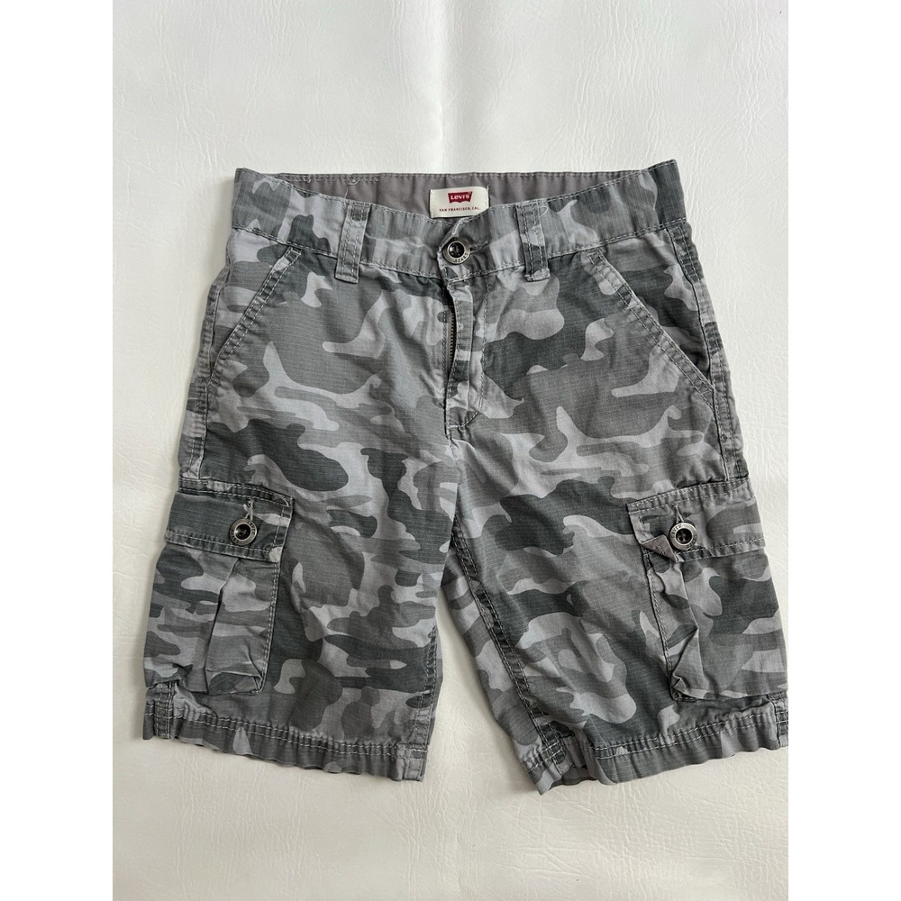 Levis Boys Size 8 Regular Gray Camo Ripstop Cargo Shorts 100% Cotton 24W Utility